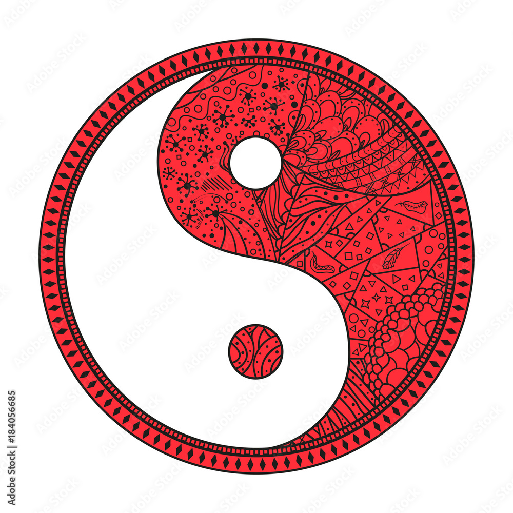 Yin and Yang. Religion symbol. Zentangle. Hand drawn mandala on isolation background. Design for spiritual relaxation for adults. Sign of harmony and balance. Zen art. Decorative style Yin and Yang. Religion symbol. Zentangle. Hand drawn mandala on isolation background. Design for spiritual relaxation for adults. Sign of harmony and balance. Zen art. Decorative style