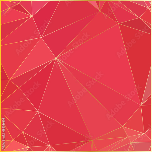 Polygonal abstract background, low poly pink shades with gold sides