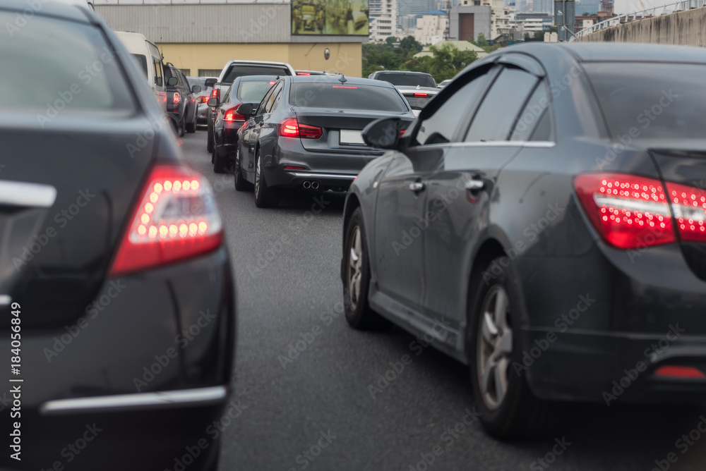Naklejka premium traffic jam with row of cars on toll way