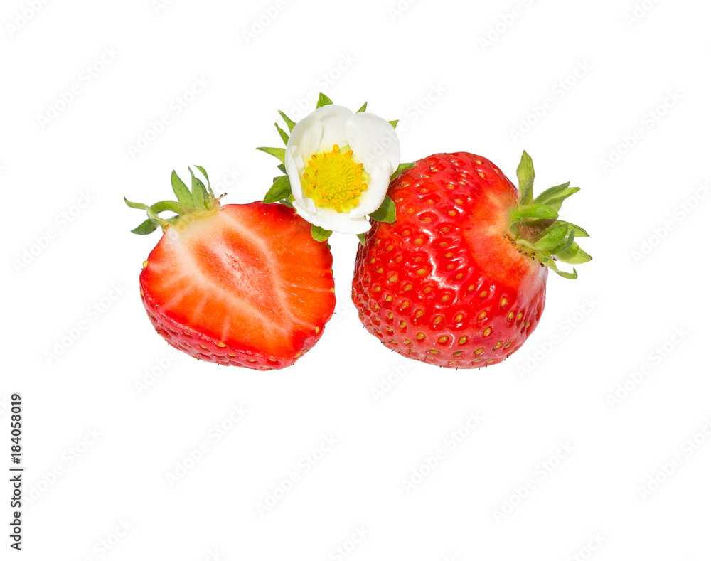 Strawberries with leaf isolated on a white. Fresh red berry strawberry. Strawberries with leaf isolated on a white. Fresh red berry strawberry.