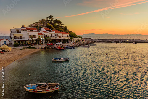 Beautiful sunrise in Kokkari village, Samos island, Greece