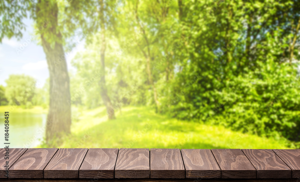 Empty wooden table with beautiful landscape background Empty wooden table with beautiful landscape background