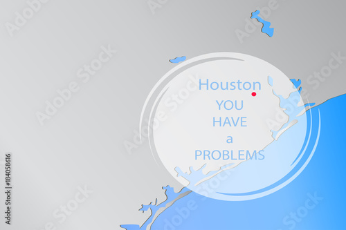 Vector illustration of Houston on the map, text "Houston you have a problems"