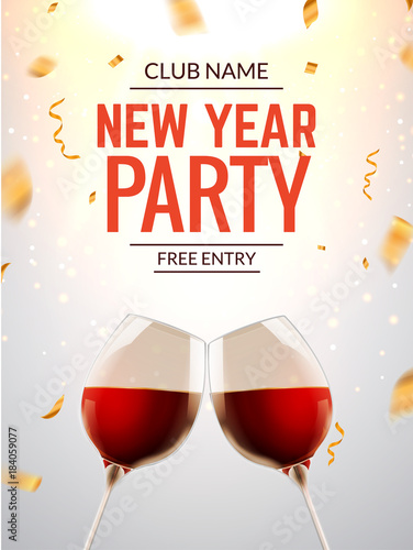 New year party celebration alcohol champagne background. Luxury twi glasses and confetti holiday decoration