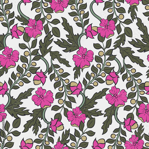  Floral seamless pattern. Hand drawn illustration of flowers and branches. vector  background for textile, print, wallpapers, wrapping.