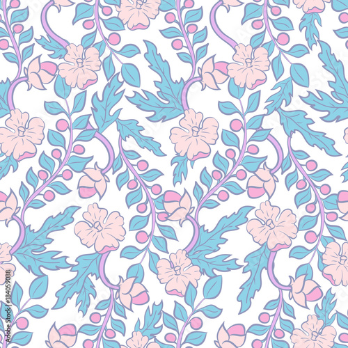  Floral seamless pattern. Hand drawn illustration of flowers and branches. vector background for textile, print, wallpapers, wrapping.