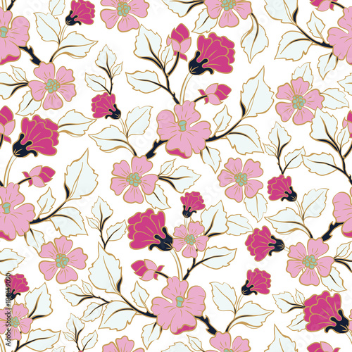  Floral seamless pattern. Hand drawn illustration of flowers and branches. vector background for textile, print, wallpapers, wrapping.