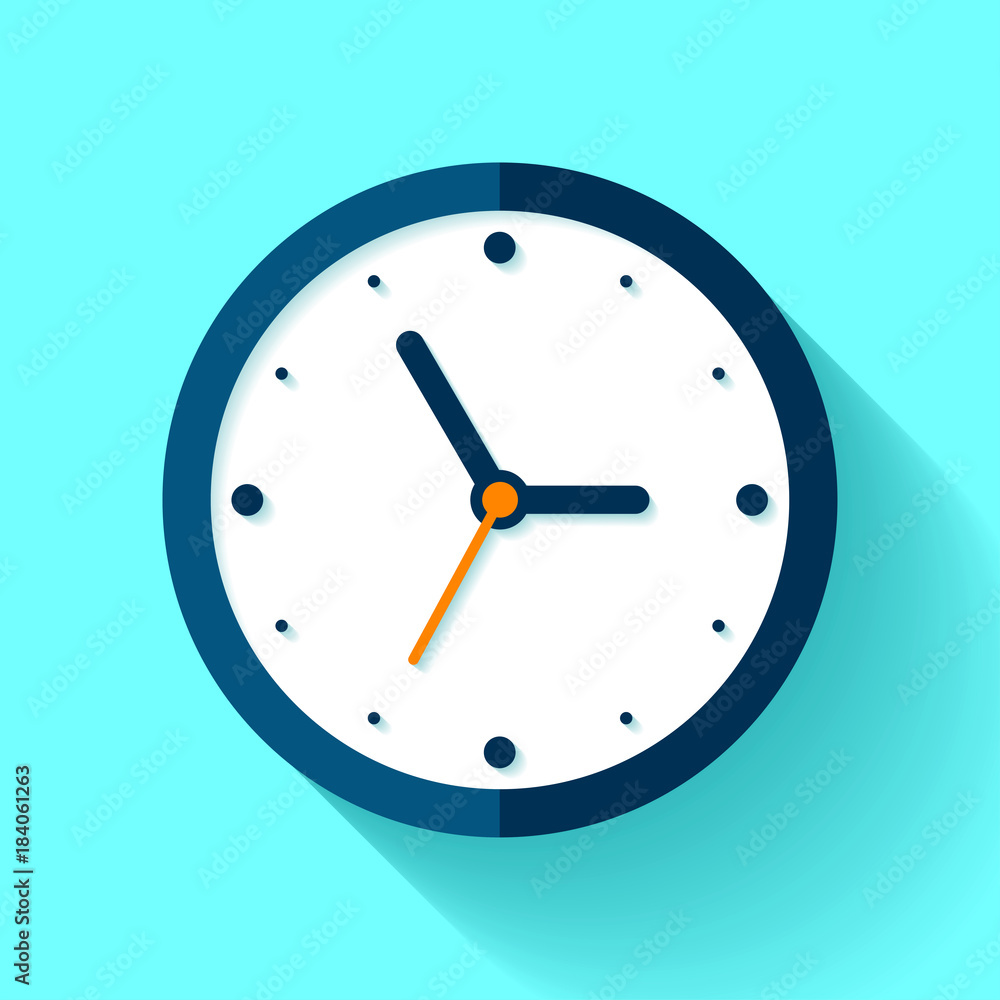 Clock icon in flat style, timer on blue background. Business watch. Vector design element for you project Clock icon in flat style, timer on blue background. Business watch. Vector design element for you project