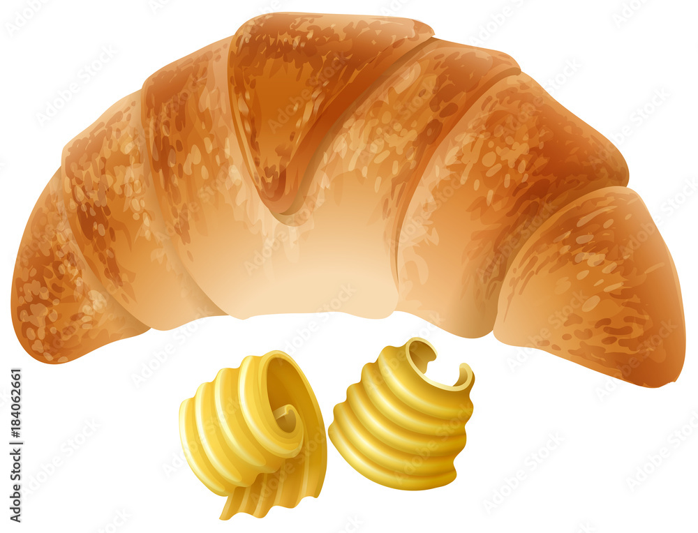 Crossiant and butter on white background Crossiant and butter on white background