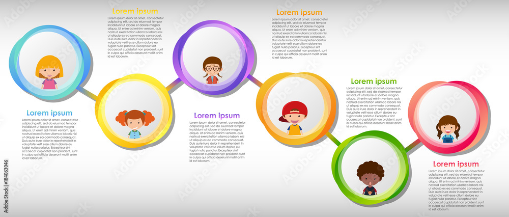 Infographic design with many children Infographic design with many children