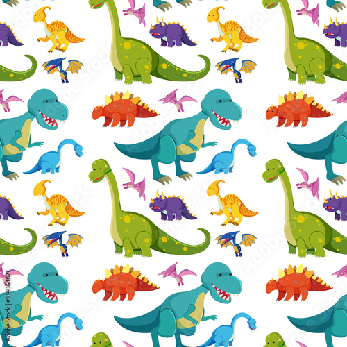 Seamless background with many dinosaurs