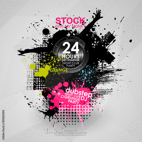 Colour grunge the poster. Template grunge party. Vector illustration