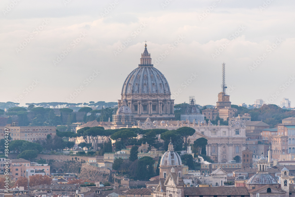 A view of the St Peter's basilica and Vatican in Rome. Italy.