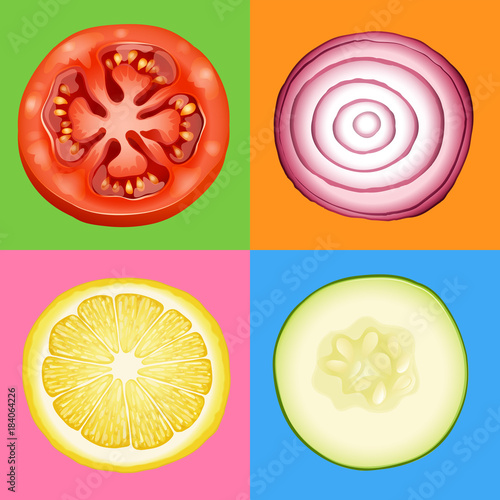 Four slices of different vegetables
