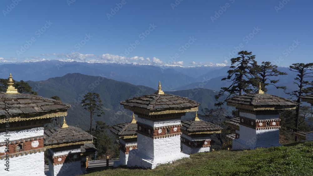 Druk Wangyal Chortens at Dochula Pass. Kingdom of Bhutan
