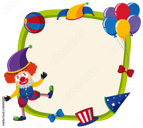 Border template with funny clown and balloons