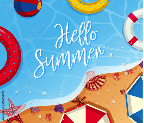 Summer background theme with toys on the beach