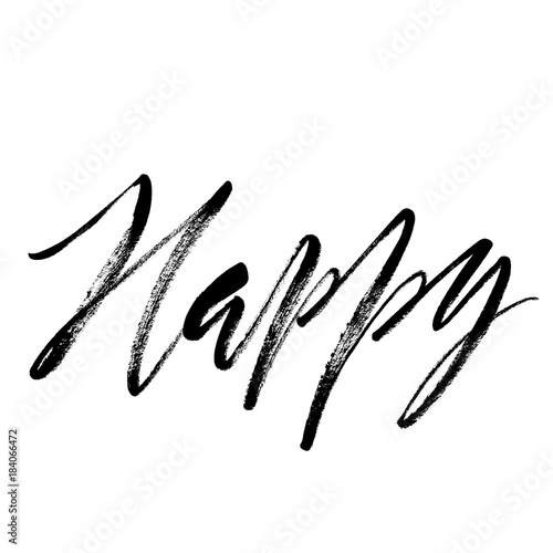 Happy  handwritten word in expressive brush lettering style