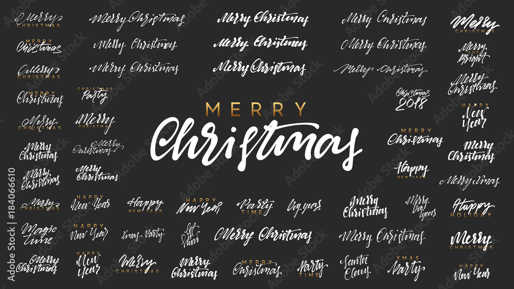 Merry Christmas and Happy New Year, white text calligraphy. Merry Christmas and Happy New Year, white text calligraphy.