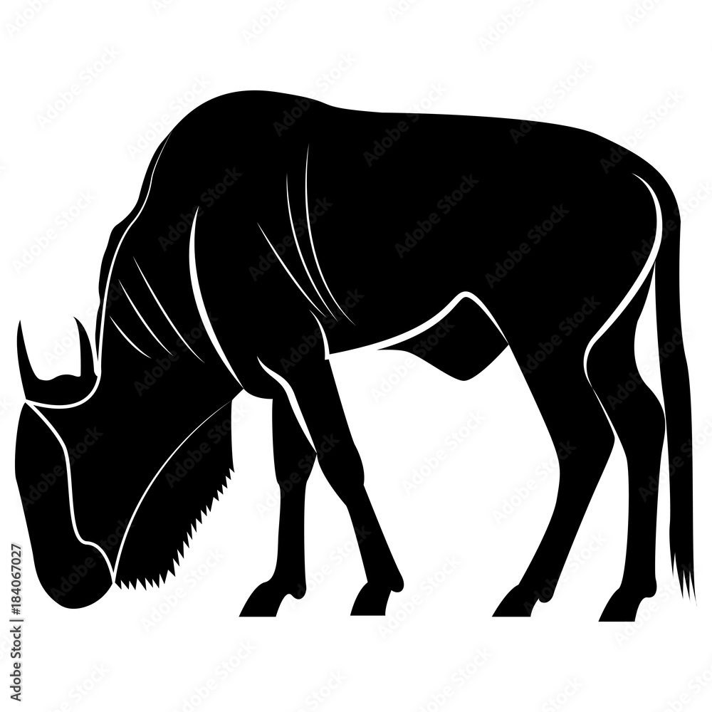Obraz premium Vector image of a silhouette of antelope wildebeest animal