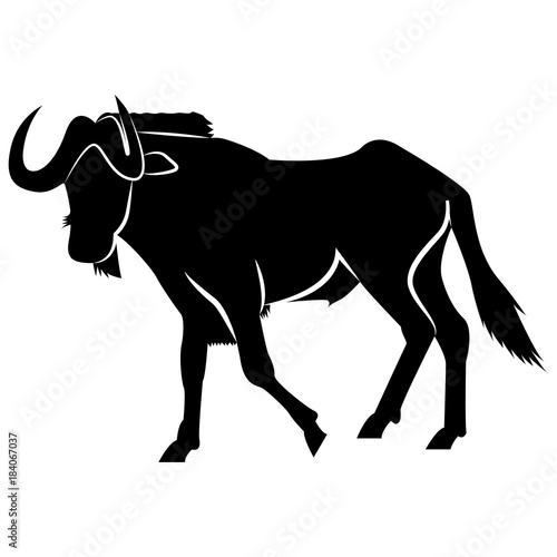Vector image of a silhouette of antelope wildebeest animal