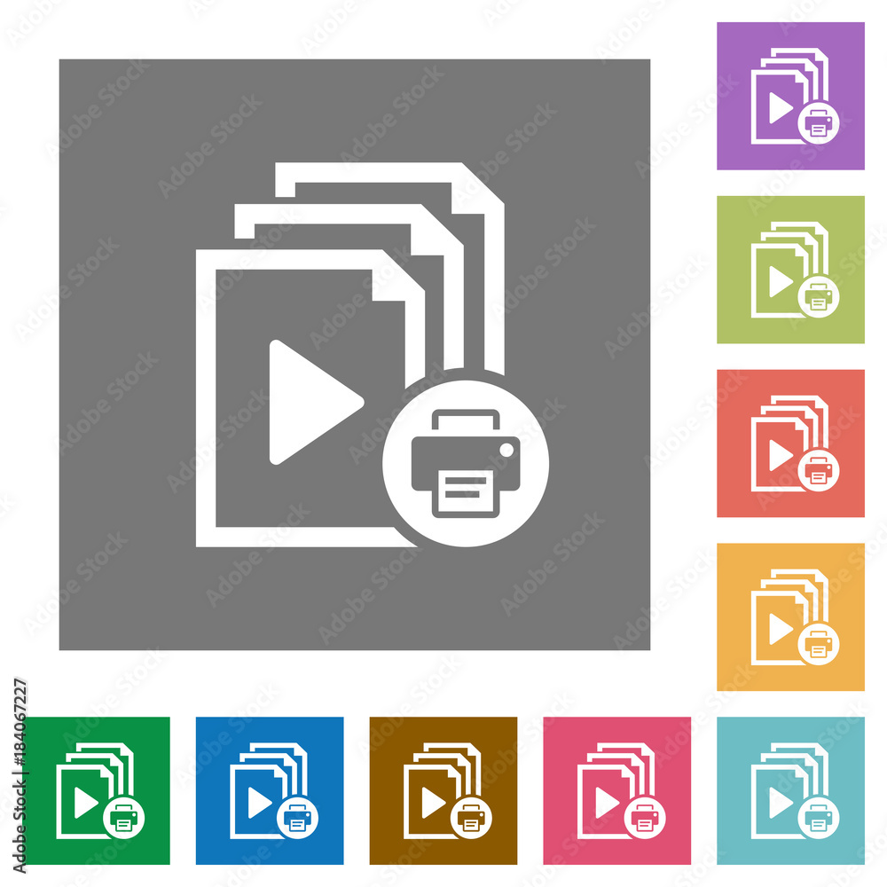 Print playlist square flat icons Print playlist square flat icons