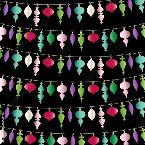 hanging christmas ornaments vector pattern stripe on black