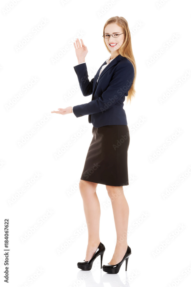 Beautiful caucasian business woman advertising. Beautiful caucasian business woman advertising.