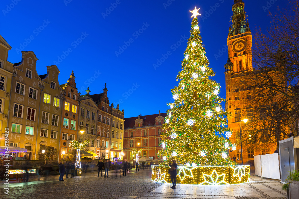 Obraz premium Beautiful Christmas tree in old town of Gdansk, Poland