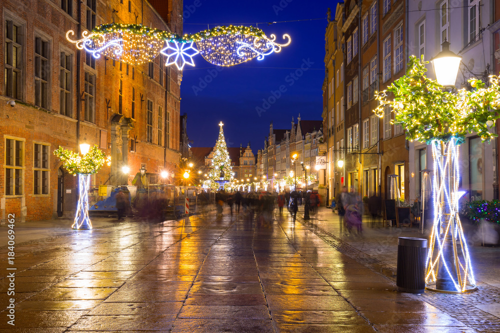 Christmas decorations at Long Lane in Gdansk, Poland