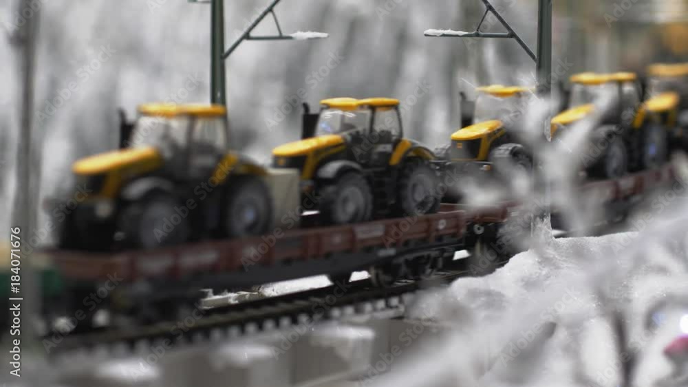 Platform with tractors and fuel tanks in winter in slow motion. 3840x2160 Platform with tractors and fuel tanks in winter in slow motion. 3840x2160