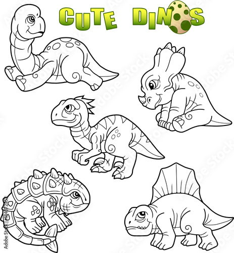 cartoon cute dinosaurs  set of images  
