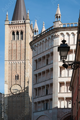 The baptistery and the bell tower of the Parma cathedral