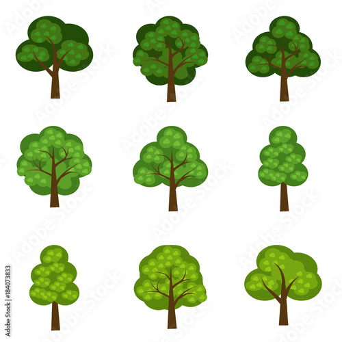 Set of vector seasoned trees, flat style