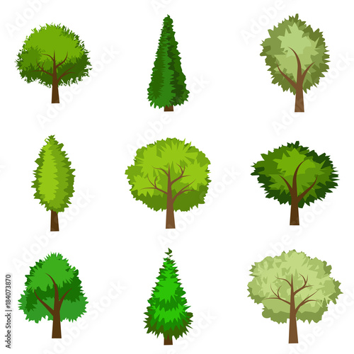 Set of vector seasoned trees, flat style