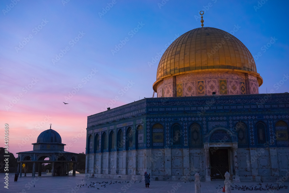 Sunrise view of Dome of the Rock Islamic Mosque