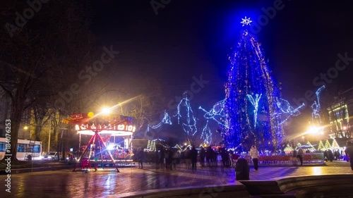 Christmas treesnowy night timelapse photo