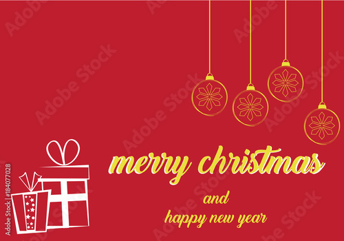  merry christmas and happy new year with golden christmas bulb in red background 