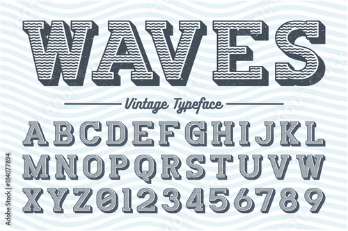 Decorative vector vintage retro typeface, font. With group of scratches, grunge