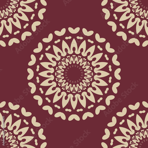 Mandala seamless pattern. Vintage decorative elements. Islam, Arabic, Indian, ottoman motifs. Seamless texture with a circular vintage elements. Kaleidoscope, medallion, yoga concept. Oriental style.