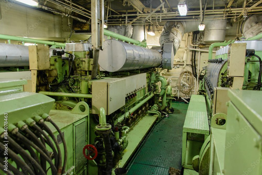 Inside engine room on big ship