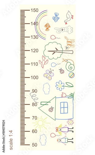 Measure growth, measure children's drawings, height(in proportion 1:4)