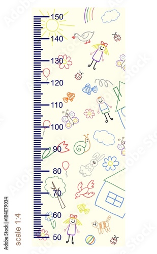 Measure growth, measure children's drawings, height(in proportion 1:4)