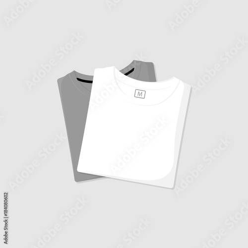 Folded t-shirts on grey background. Vector illustration