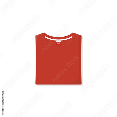 Folded red t-shirt on white background. Vector illustration