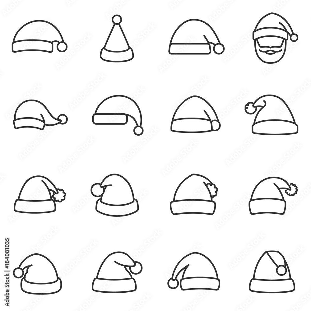 Christmas santa hat set. Line with Editable stroke Christmas santa hat set. Line with Editable stroke
