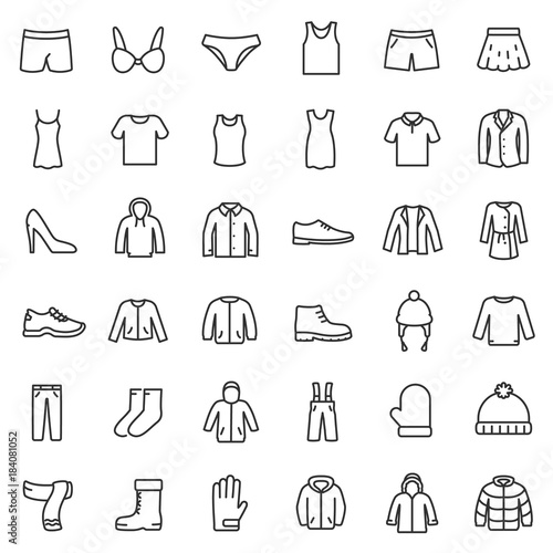 men's and women's clothing for different seasons, icons set. Line with Editable stroke