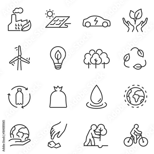 ecology icons set. environmental energy, conservation and restoration of the environment. linear design. Line with editable stroke