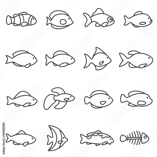 fish icons set. Line with editable stroke