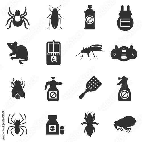 pest control, exterminators monochrome icons set
